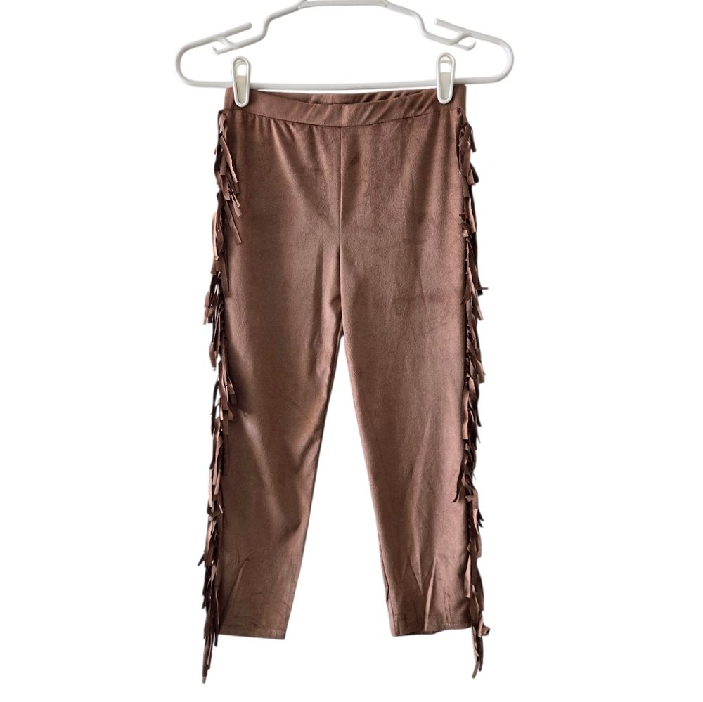 Hayden Girls Boho Western Faux Suede Fringe Pull On Pants Brown Large